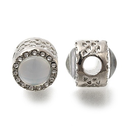 Белый Стойки покрытие сплава европейские шарики, горный хрусталь и стекло, без свинца и без кадмия, бусины с большим отверстием, плоско-круглые, белые, 11.5x14 мм, отверстие : 4.5 мм