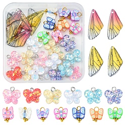 Mixed Color DIY Pendant Jewelry Making Finding Kit, Includign Resin Pendants Sets, Including Transparent Resin & Polymer Clay Charms, Butterfly & Wings, Mixed Color, 10~24.5x11.5~14x2~6.5mm, Hole: 1~2mm, 32Pcs/box