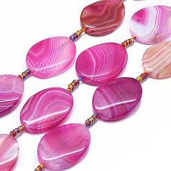 Magenta Natural Banded Agate/Striped Agate Beads Strands, Dyed & Heated, Twist, Fuchsia, 38~42x28~30x6~8mm, Hole: 2~2.5mm, about 8pcs/strand, 15.3 inch~15.9 inch(39~40.5cm)