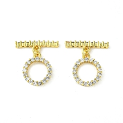 Real 18K Gold Plated Rack Plating Eco-Friendly Brass Pave Clear Cubic Zirconia Toggle Claps, Long-Lasting Plated, Lead Free & Cadmium Free, Ring, Real 18K Gold Plated, Ring:14.2x12x2.5mm, Hole: 1.3mm, Bar: 5x18x2mm, Hole: 1.3mm