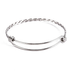 Stainless Steel Color Adjustable 304 Stainless Steel Expandable Bangle Making, Stainless Steel Color, 60mm, 3.5mm