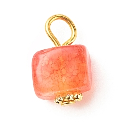 Orange Red Natural Agate Pendants, with Golden Plated Iron Findings, Cube, Orange Red, 14~16x7~8x6~7.5mm, Hole: 2~4mm