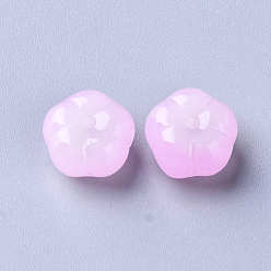 Pearl Pink Imitation Jade Glass Beads, Flower, Pearl Pink, 9.5x9.5x6.5mm, Hole: 1.2mm