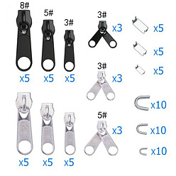 Gunmetal & Platinum Zipper Repair Kit, 8# 5# 3# Alloy Zipper Head, Replacement Zipper Slider with Top & Bottom Stops, End Cutting Plier, Zipper Pull, Gunmetal & Platinum, 84pcs/set