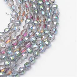 Teal Electroplate Glass Bead Strands, Multi-color Plated, Faceted(96 Facets), Round, Teal, 8mm, Hole: 1mm, about 72pcs/strand, 21.8 inch