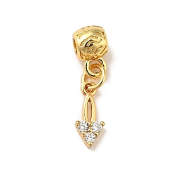 Real 18K Gold Plated Rack Plating Brass Micro Pave Clear Cubic Zirconia Pendants, Long-Lasting Plated, Cadmium Free & Lead Free, Arrow, Real 18K Gold Plated, 22.5mm, Hole: 2.5mm