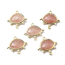 Strawberry Quartz Natural Strawberry Quartz Links, with Light Gold Plated Edge Brass Loops and Crystal Rhinestone, Faceted, Eye, 21x20x5mm, Hole: 1.2mm and 1.6mm