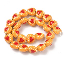 Оранжевый Фарфоровые эмалированные бусины ручной работы с узором в виде сердечек, сердце, пастельный фарфор, оранжевые, 15.5x16~16.5x10.5~11 мм, отверстие : 1.8~2 мм