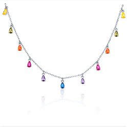 platinum color 925 Sterling Silver Colorful Diamond Water Drop Pendant Necklace for Women