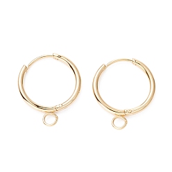 Real 24K Gold Plated 201 Stainless Steel Huggie Hoop Earring Findings, with Horizontal Loop and 316 Surgical Stainless Steel Pin, Real 24K Gold Plated, 19x16x1.6mm, Hole: 2.5mm, Pin: 1mm