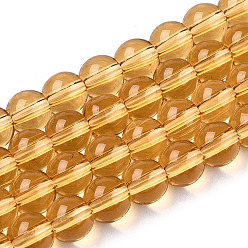 Goldenrod Transparent Glass Beads Strands, Round, Goldenrod, 6~6.5mm, Hole: 1.4mm, about 67~70pcs/strand, 14.76 inch~15.16 inch(37.5~38.5cm)