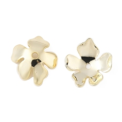 Настоящее золото 14K Шапочки и конусы для бусин, латунные, 5-лепестков цветка, реальный 14 k позолоченный, 12.5x11.5x2.5 мм, отверстие : 1.4 мм