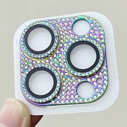 Colorful Glass & Alloy Rhinestone Mobile Phone Lens Film, Lens Protection Accessories, Compatible with 13/14/15 Pro & Pro Max Camera Lens Protector, Colorful, 3.5x3.5cm