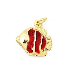 Красный Латунь эмаль подвески, рыбы прелести, без свинца и без кадмия, долговечный, стойки покрытие, реальный 18 k позолоченный, красные, 18x17.5x5.5 мм, отверстие : 3.5 мм