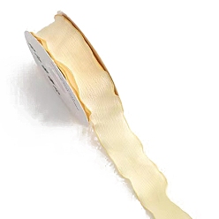 Cornsilk Polyester Ruffled Ribbon, Pleated Ribbon, for Gift Wrapping, Bow Tie Making, Cornsilk, 1 inch(25mm), about 9.84 Yards(9m)/Roll
