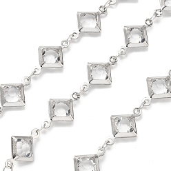 Белый Дым Латунные стеклянные ромбовидные цепи, с катушкой, долговечный, пайки, без свинца и без кадмия, стойки покрытие, платина, серый, 15x9x2.5 мм