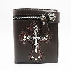 Coconut Brown Imitation Leather Change Purse for Men, Halloween Theme Wallet,  Rectangle with Skull & Cross, Coconut Brown, 115x90mm