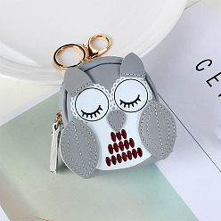 Gray Women's Lady Owl Mini Coin Purse PU Leather Keychain, for Key Bag Car Pendant Decoration, Gray, 10x8cm