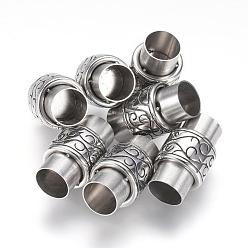 Antique Silver 304 Stainless Steel Magnetic Clasps with Glue-in Ends, Column, Antique Silver, 20x12mm, Hole: 8mm