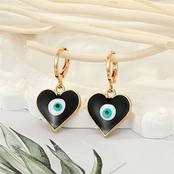 2 black heart-shaped eyes Boho Triangle Heart Eye Earrings with Devil's Eye Charm - Colorful Ethnic Retro Jewelry