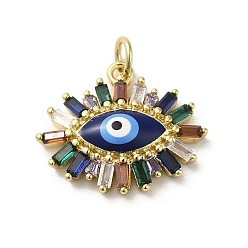 Midnight Blue Brass Enamel Pendants, with Glass and Jump Ring, Real 18K Gold Plated, Evil Eye Charm, Midnight Blue, 17x20.5x5mm, Hole: 3.5mm