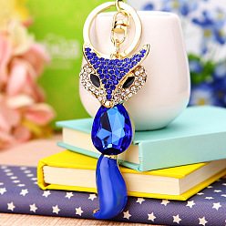 Gemstone Fox Blue Sparkling Diamond Fox Car Keychain Women's Bag Charm Metal Keyring Gift