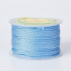 Light Sky Blue Round Polyester Cords, Milan Cords/Twisted Cords, Light Sky Blue, 1.5~2mm, 50yards/roll(150 feet/roll)