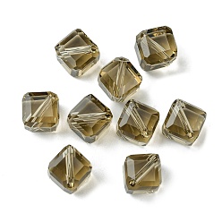 Dark Olive Green Glass Imitation Austrian Crystal Beads, Faceted, Square, Dark Olive Green, 7x7x7mm, Hole: 0.9mm