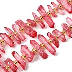 Светло-Вишневый Природных кристаллов кварца бисер нитей, граненые, окрашенные, палочка для наггетсов, с бисером, светло-вишневый, 11~25x3~9x4~10 мм, отверстие : 1~1.2 мм, около 19~26 шт / нитка, 7.09~7.48'' (18~19 см)