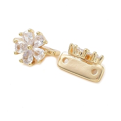 Real 18K Gold Plated Brass Slide Charms, with Glass, Flower, Real 18K Gold Plated, 9x12.5x7mm, Hole: 1.2mm