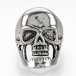 Antique Silver Alloy Finger Rings, Wide Band Rings, Skull, Antique Silver, US Size 9 3/4(19.5mm)