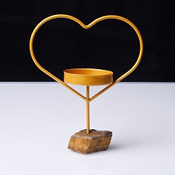 Tiger Eye Rough Raw Natural Tiger Eye Base Candle Holder, Heart Candlesticks for Wedding Decoration, Tray: 55mm
