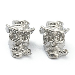 Stainless Steel Color 304 Stainless Steel European Beads, Large Hole Beads, Skull with Hat, Stainless Steel Color, 14.5x10.5x10.5mm, Hole: 4mm