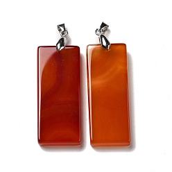 Carnelian Natural Carnelian Big Pendants, Rectangle Charms, with Rack Plating Platinum Plated Brass Snap on Bails, Lead Free & Cadmium Free, Dyed & Heated, 48~51x19~20x6~7.5mm, Hole: 5.7x4mm