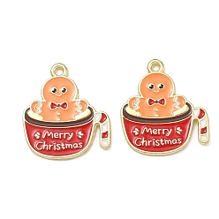 Gingerbread Man Рождественские эмали сплава подвески, золотые, очаровательные пряничные человечки, 23x20x1 мм, отверстие : 1.5 мм