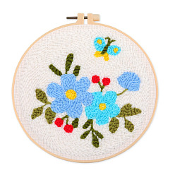 Flower DIY Punch Embroidery Kits, Including Printed Cotton Fabric, Embroidery Thread & Needles, Embroidery Hoop, Flower Pattern, 300x300mm