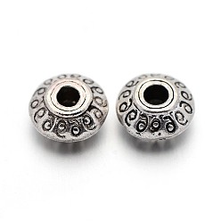 Antique Silver Tibetan Style Alloy Beads, Lead Free & Nickel Free & Cadmium Free, Bicone, Antique Silver, about 7mm long, 7mm wide, 4.5mm thick, hole: 1mm