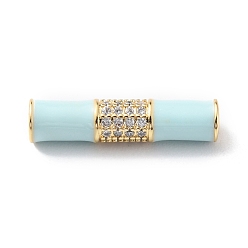 Light Blue Rack Plating Brass Clear Micro Pave Cubic Zirconia Beads, with Enamel, Long-Lasting Plated, Real 18K Gold Plated, Cadmium Free & Lead Free, Tube, Light Blue, 20.5x5mm, Hole: 1.8mm