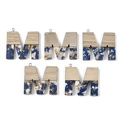 Letter M Кулоны из непрозрачной смолы и дерева, буквы, с платиновой петлей, Буква М, 37.5~45x11~53x6 мм, отверстие : 2 мм