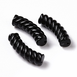 Black Opaque Acrylic Beads, Twist, Curved Tube, Black, 33x12x8.5mm, Hole: 1.6mm, about 308pcs/500g