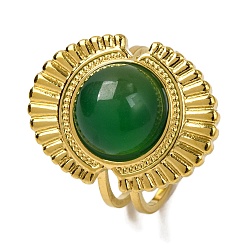 Зеленый агат Перстни с натуральным зеленым ониксом и агатом, овальные золотистые тона 304 манжеты из нержавеющей стали для женщин, овальный : 22x17 mm, внутренний диаметр: 17 мм