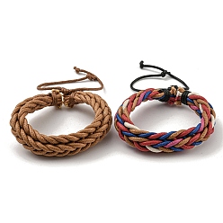 Mixed Color Adjustable PU Leather Cords Braided Double Layer Multi-strand Bracelets, Mixed Color, Inner Diameter: 2-3/8~3-1/4 inch(5.9~8.2cm)