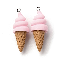 Pink Непрозрачные подвески смолы, мороженое, с платиновым тоном железная петля, розовые, 43~44.5x15.5~16 мм, отверстие : 2 мм