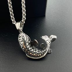 Нержавеющая Сталь Цвет Стильное 304 ожерелье с подвеской в виде рыбы из нержавеющей стали для мужчин, хип-хоп украшения в виде рыбы, цвет нержавеющей стали