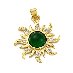 Темно-Зеленый Латунные микро проложить кубического циркония подвески, cmолой, солнце, долговечный, без кадмия и без свинца, стойки покрытие, реальный 18 k позолоченный, темно-зеленый, 25x22x5.5 мм, отверстие : 5 мм