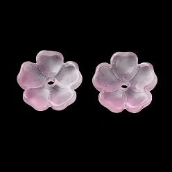 Лиловый Колпачок из окрашенных и нагретых стеклянных бусин с градиентным цветом, 5-лепестков цветка, с блеском порошок, сирень, 13x14x5 мм, отверстие : 1.6 мм