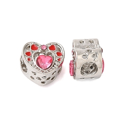 Платина Стойки покрытие сплава горный хрусталь европейских бусы, без кадмия, без никеля и без свинца, бусины с большим отверстием, сердце, платина, 11x12x10 мм, отверстие : 5 мм