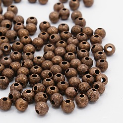 Red Copper Brass Textured Beads, Nickel Free, Round, Red Copper Color, Size: about 6mm in diameter, hole: 1mm