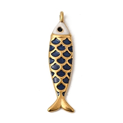 Черный 304 нержавеющей стальной эмали подвески, рыбы прелести, ионное покрытие (ip), золотые, чёрные, 48.5x11.5x5.5 мм, отверстие : 3 мм