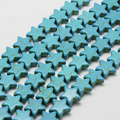 Cyan Synthetic Howlite Bead Strands, Dyed, Star, Cyan, 11.5x11.5x4.5mm, Hole: 1mm, about 40pcs/strand, about 15 inch